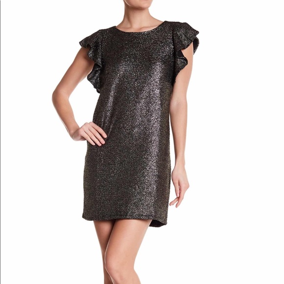 Collective Concepts Dresses & Skirts - Flutter Sleeve Metallic Shift Dress